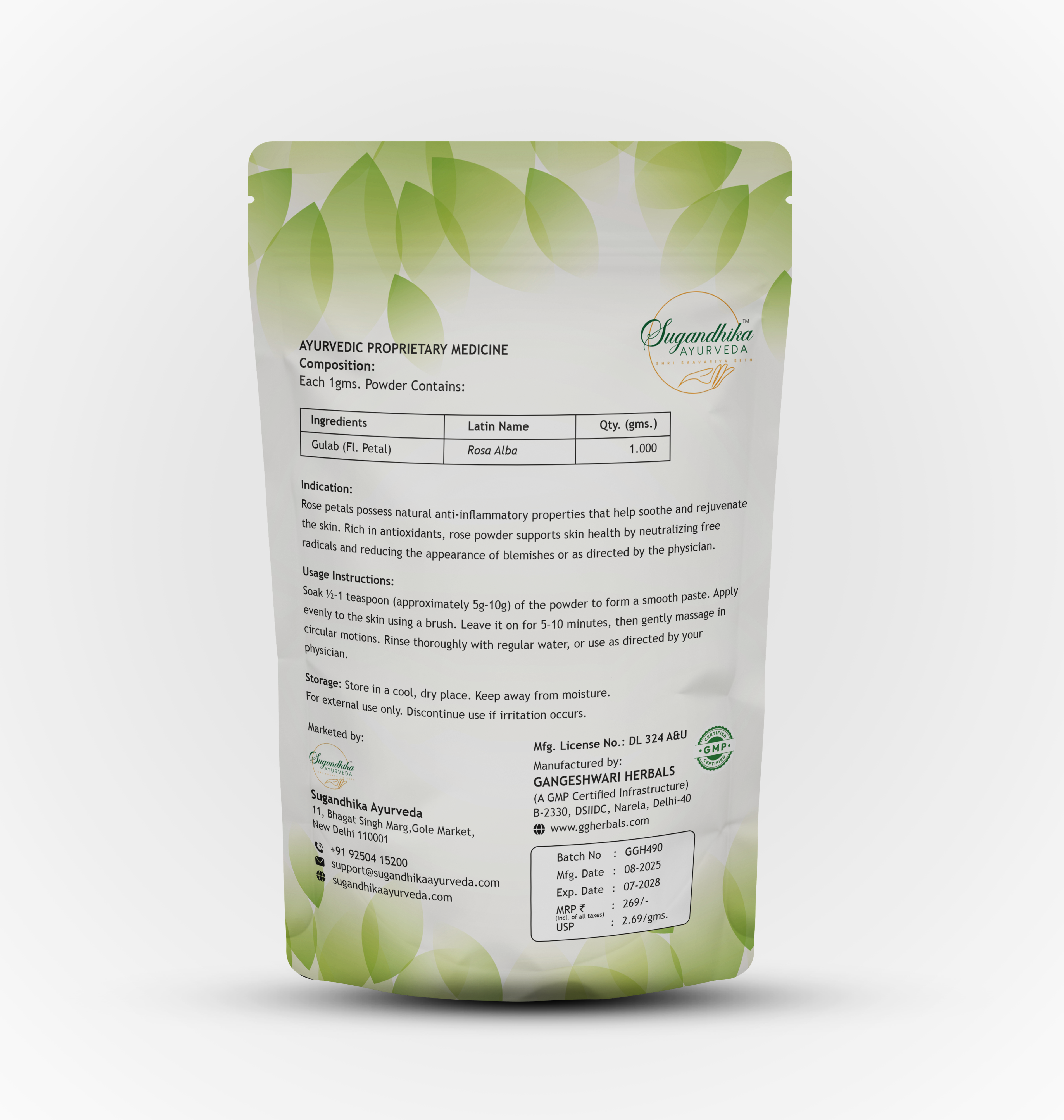 Sugandhika Homemade Rose Petals Powder